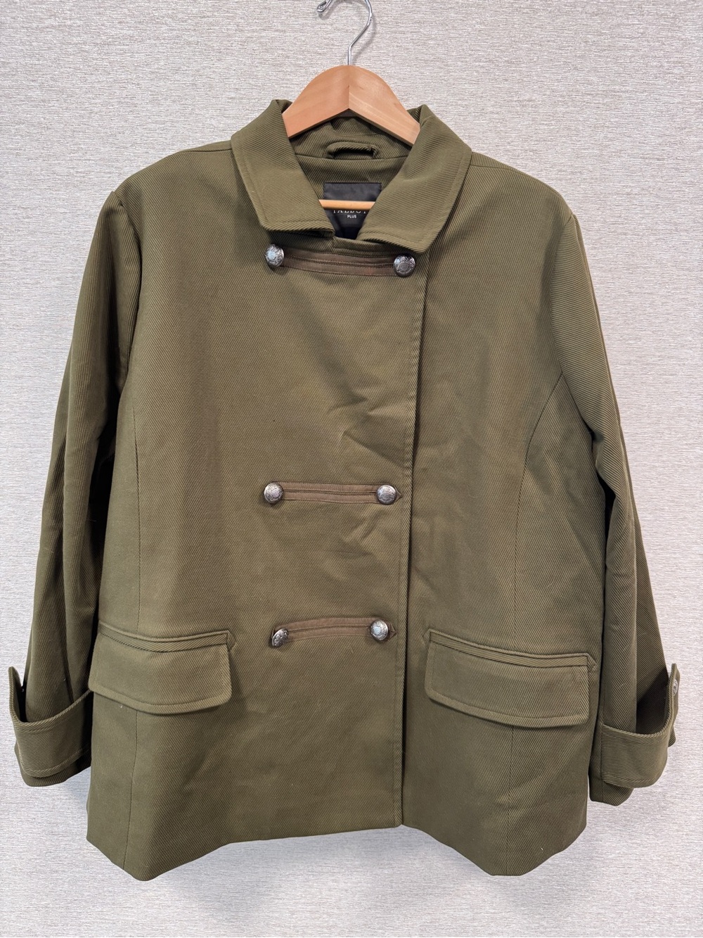 Talbots Olive Green Double-Breasted Cotton Pea Coat